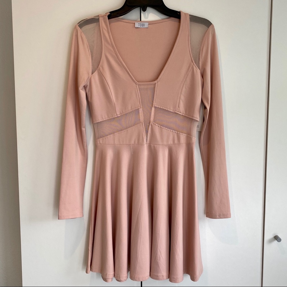 Tobi Pretty in Pink Sheer Skater Dress NWT